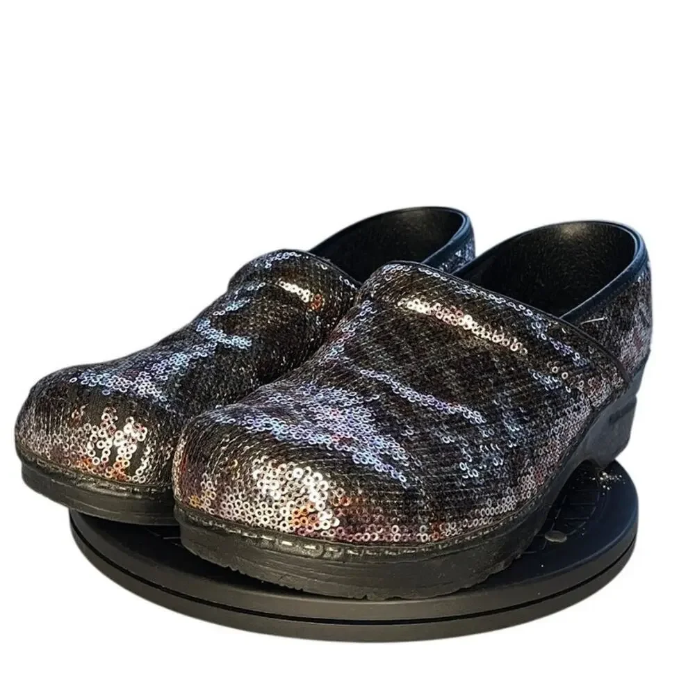 Womens Sanita Comfort Slip-On Nursing Professional Sequin Clogs SZ 9.5 Silver